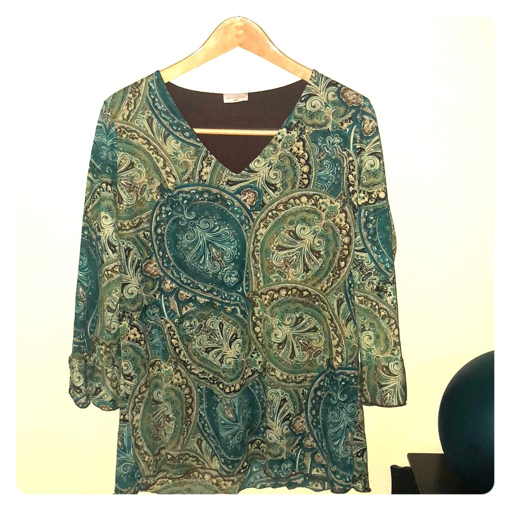 3/4 Sleeve Semi-Sheer Paisley Top